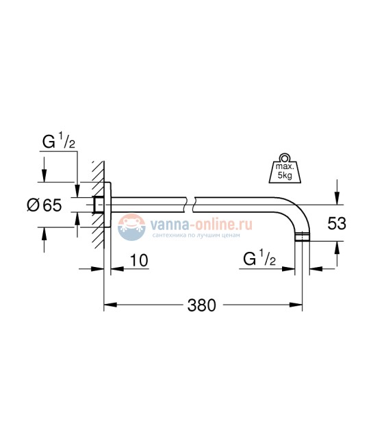 Кронштейн душевой Grohe Rainshower модерн 28361LS0, 400 мм, белая луна Кронштейн душевой Grohe Rainshower модерн 28361LS0, 400 мм, белая луна