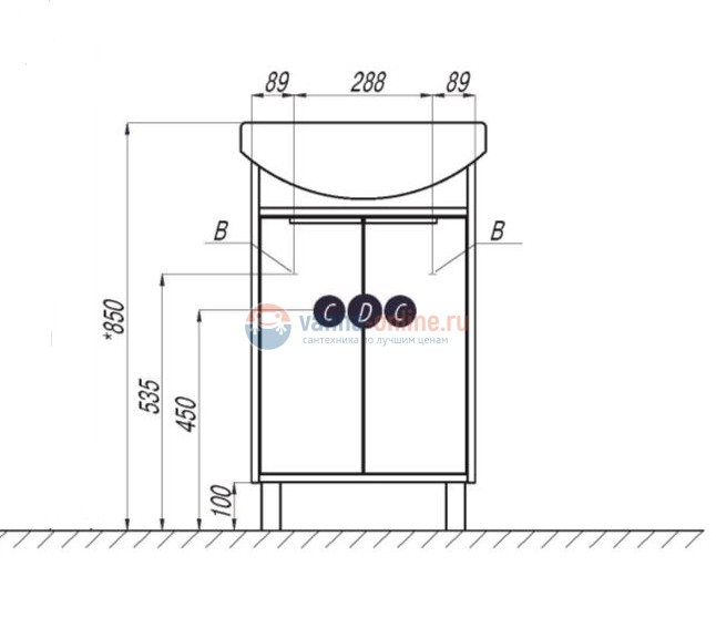 Тумба с раковиной Акватон Рико 50 см 1A2124K1RIB90