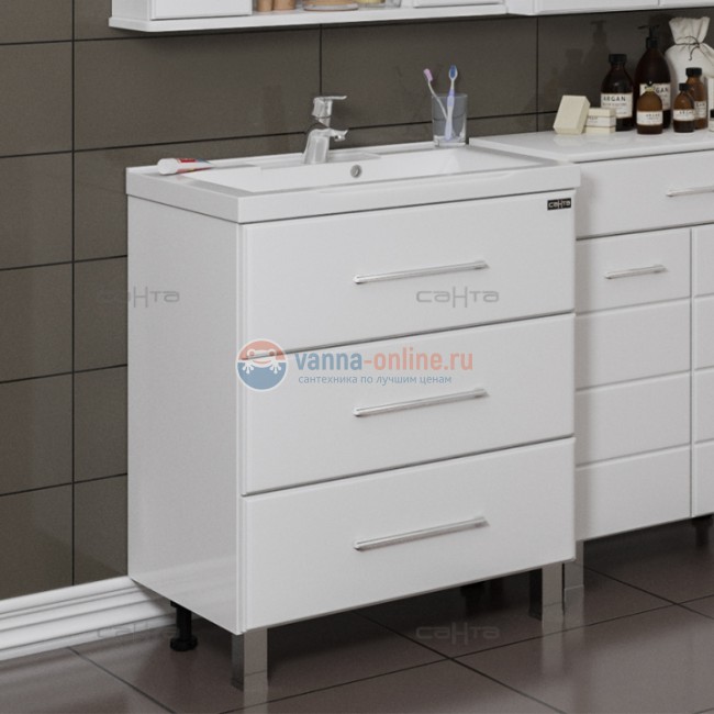 Тумба под раковину СаНта Омега 70 207039, напольная, цвет белый