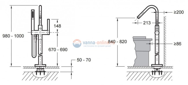 Смеситель Jacob Delafon Stillness E97344-CP для ванны и душа со шлангом и держателем