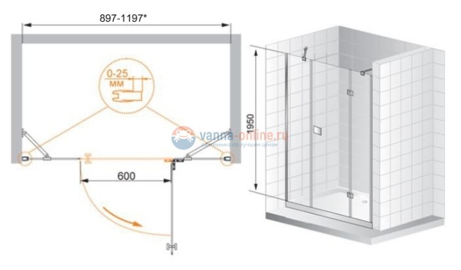 Душевая дверь Cezares MAGIC-B-13-60+60/40-C-R правый