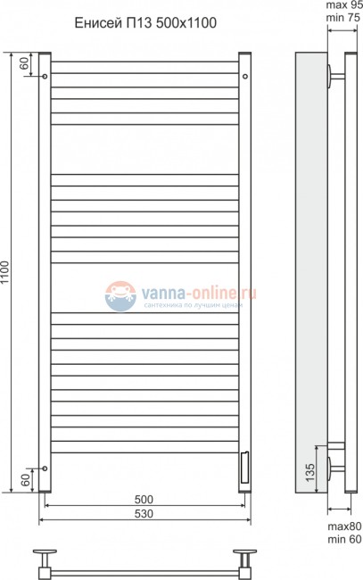 Полотенцесушитель электрический Terminus Енисей П12 500х1000