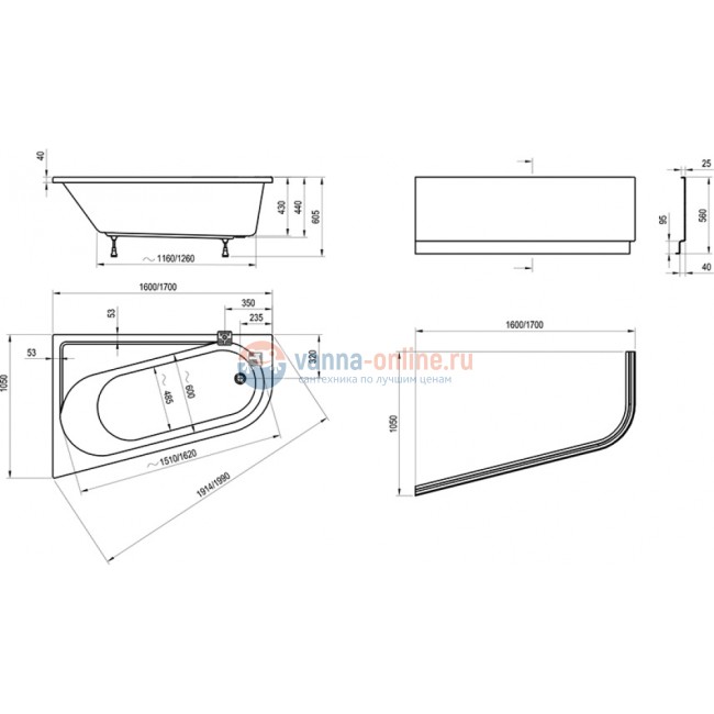 Акриловая ванна Ravak Chrome 170 х 70 см, левая/правая, белая, CA31000000/CA41000000