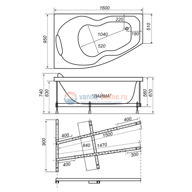 Акриловая ванна Triton Лайма 160 х 95 см (левая) Акриловая ванна Triton Лайма 160 х 95 см (левая)
