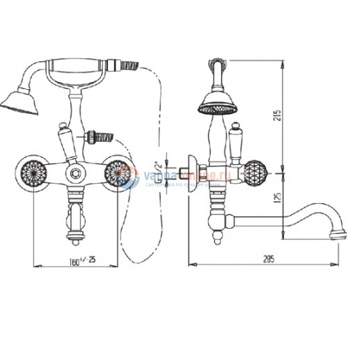 Смеситель Cezares Atlantis ATLANTIS-VDPS2-03/24-Sw для ванны/душа, золото