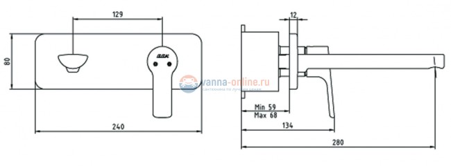 Смеситель E.C.A Luna 102105129EX для раковины для встраивания