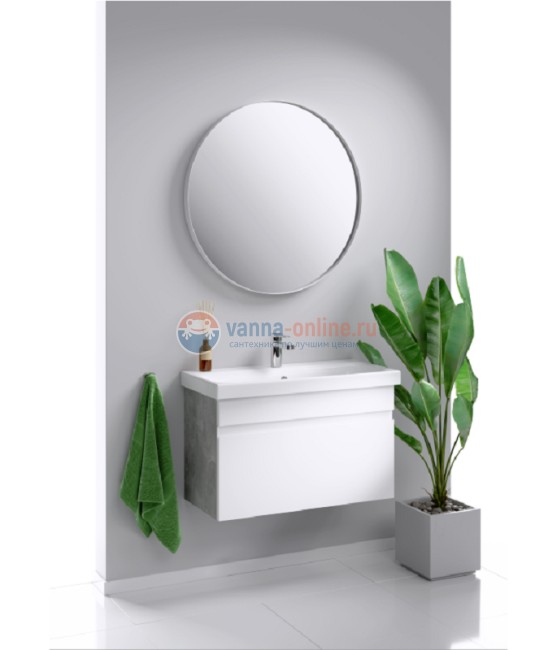 Тумба с раковиной Aqwella Smart 80 см, фасад белый, корпус бетон светлый