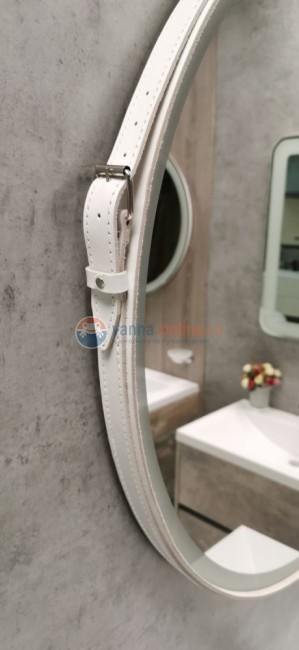 Зеркало Art&Max Milan AM-Mil-650-DS-F 65 см с подсветкой, на ремне из белой кожи