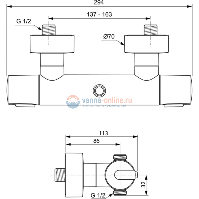 Настенный термостатический смеситель для душа Ideal Standard CERATHERM 100 A4639AA Настенный термостатический смеситель для душа Ideal Standard CERATHERM 100 A4639AA
