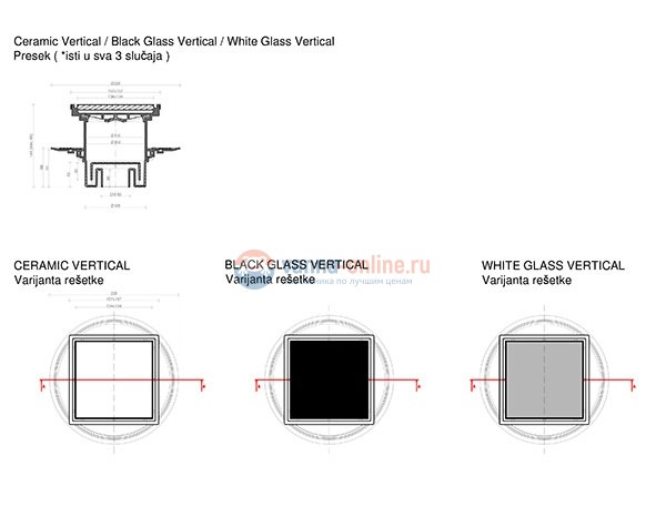 Трап водосток Pestan Confluo Standard Ceramic 1 150*150 Ceramik под плитку с рамкой сталь 13000085