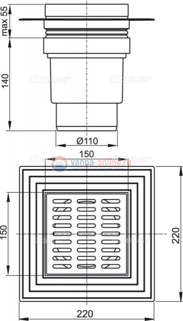 Душевой трап AlcaPlast APV1321 с боковой подводкой