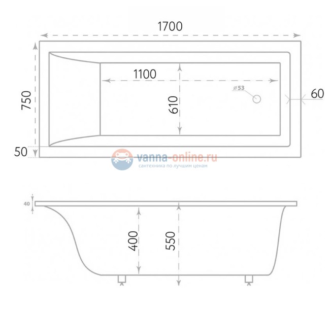 Ванна из литьевого мрамора Marmo Bagno Алесса, 170 х 75 см MB-ALN170-75