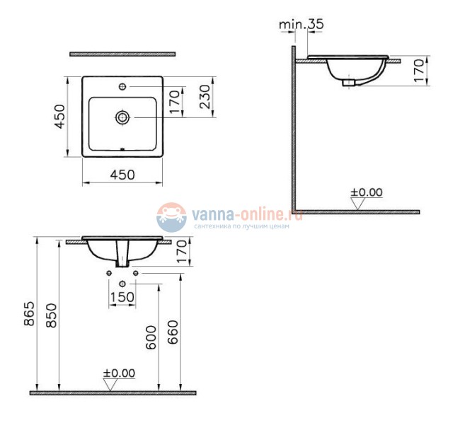 Рукомойник Vitra S20 5463B003-0001 45 см