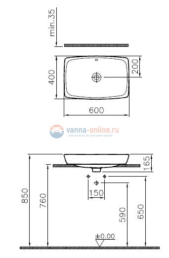 Раковина Vitra Metropole 5668 B003-0012 60x40 см, накладная, с переливом