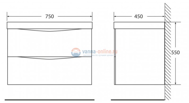 Тумба c раковиной BelBagno Marino MARINO-750-2C-SO-RW-P, 75 х 45 х 55 см, Rovere Moro - темно-коричневый