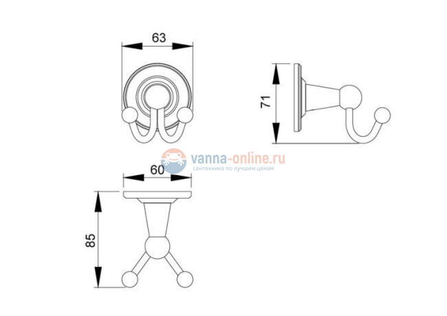 Крючок двойной Timo Nelson 160012/02 antique, бронза Крючок двойной Timo Nelson 160012/02 antique, бронза
