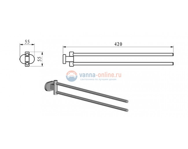 Полотенцедержатель двойной Ravak Chrome CR 340.00, 42 см, поворотный