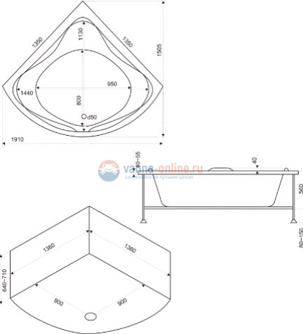 Акриловая ванна Bas Риола Вн БасВГ22 135x135 с г/м