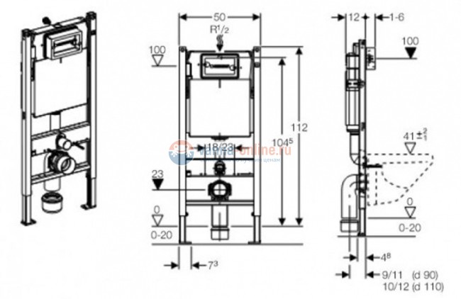 Инсталляция Geberit Duofix Delta 458.103.21.1 UP100 с кнопкой смыва хром