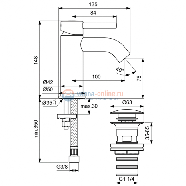 Смеситель для раковины Ideal Standard CERALINE BC822AA Смеситель для раковины Ideal Standard CERALINE BC822AA