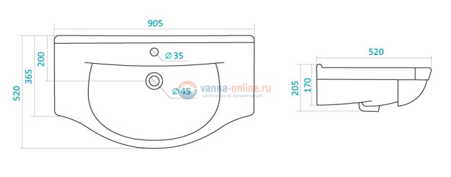 Раковина мебельная Santek Эльбрус-90 WH110790 90*52 см Раковина мебельная Santek Эльбрус-90 WH110790 90*52 см