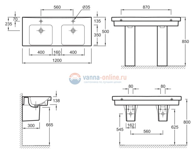 Раковина Jacob Delafon Odeon Up E4730-00, 120 х 50 см