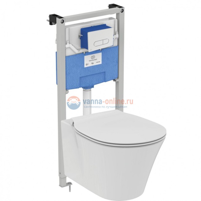 Пневматический промо-набор 4 в 1 Ideal Standard с унитазом E005401 CONNECT AIR AquaBlade®, с сидением и крышкой E036601, с инсталляцией PROSYS 120 P и пневматической панелью смыва OLEAS™ P1