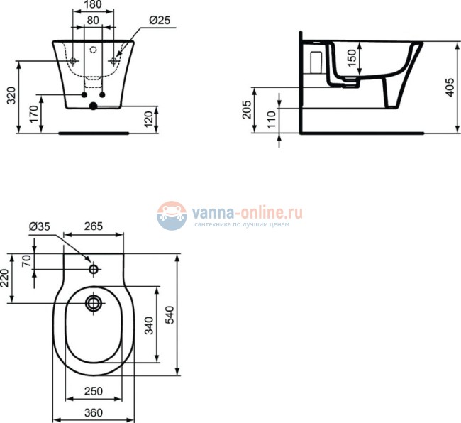 Подвесное биде с отверстием под смеситель Ideal Standars CONNECT AIR E0266V3