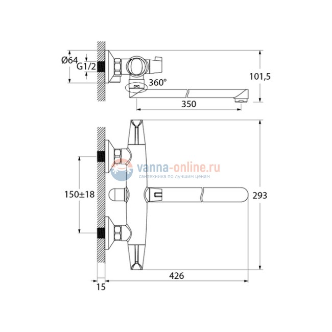 Смеситель Iddis Funk FUNSBL2i10WA с длинным изливом, для ванны и душа, хром Смеситель Iddis Funk FUNSBL2i10WA с длинным изливом, для ванны и душа, хром