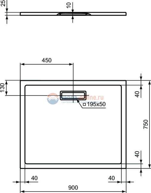 Душевой поддон 900x750x25 мм Ideal Standard T4480V1 ULTRAFLAT NEW