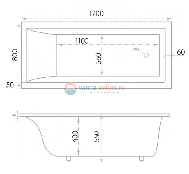 Ванна из литьевого мрамора Marmo Bagno Алесса, 170 х 80 см