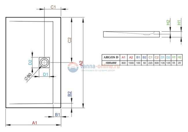 Поддон для душа Radaway Argos D 80 x 100