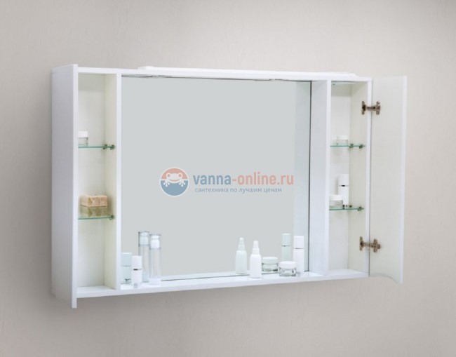 Зеркальный шкаф BelBagno Marino MARINO-SPC-1000/750-2A-BL-P, 100 х 75 см, с LED-подсветкой, Bianco Lucido - белый глянец