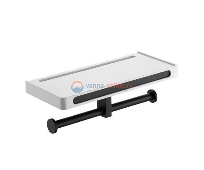 Бумагодержатель двойной с полкой Rush Edge ED77143B black, черный