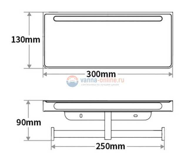 Бумагодержатель двойной с полкой Rush Edge ED77143B black, черный