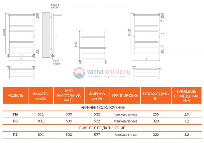 Полотенцесушитель водяной Terminus Анкона сп П8 500x801 Полотенцесушитель водяной Terminus Анкона сп П8 500x801