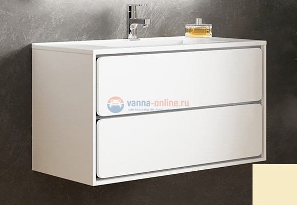 Тумба с раковиной Sanvit Бруно 2, 100 х 50 см, чаша раковины по центру, цвет - желтый глянец