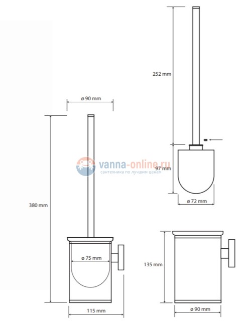 Ершик Bemeta Neo 102313075 9 x 11.5 x 38 см подвесной, хром матовый, щетка белая Ершик Bemeta Neo 102313075 9 x 11.5 x 38 см подвесной, хром матовый, щетка белая